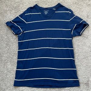 Navy Blue Fitted V Neck T Shirt